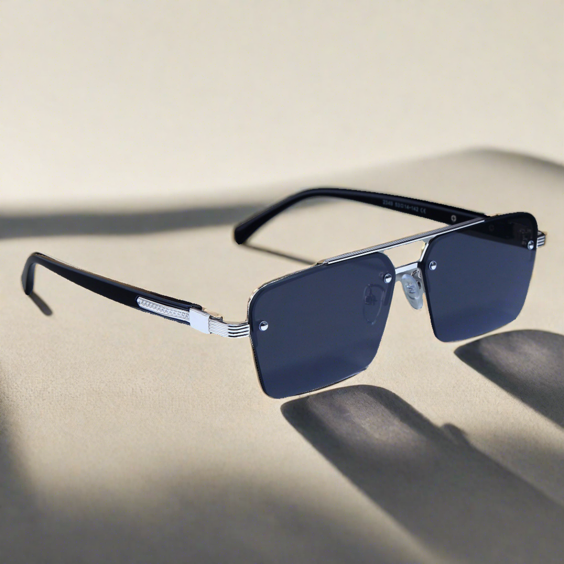 SP2349 Silver Black Rectangle Sunglasses