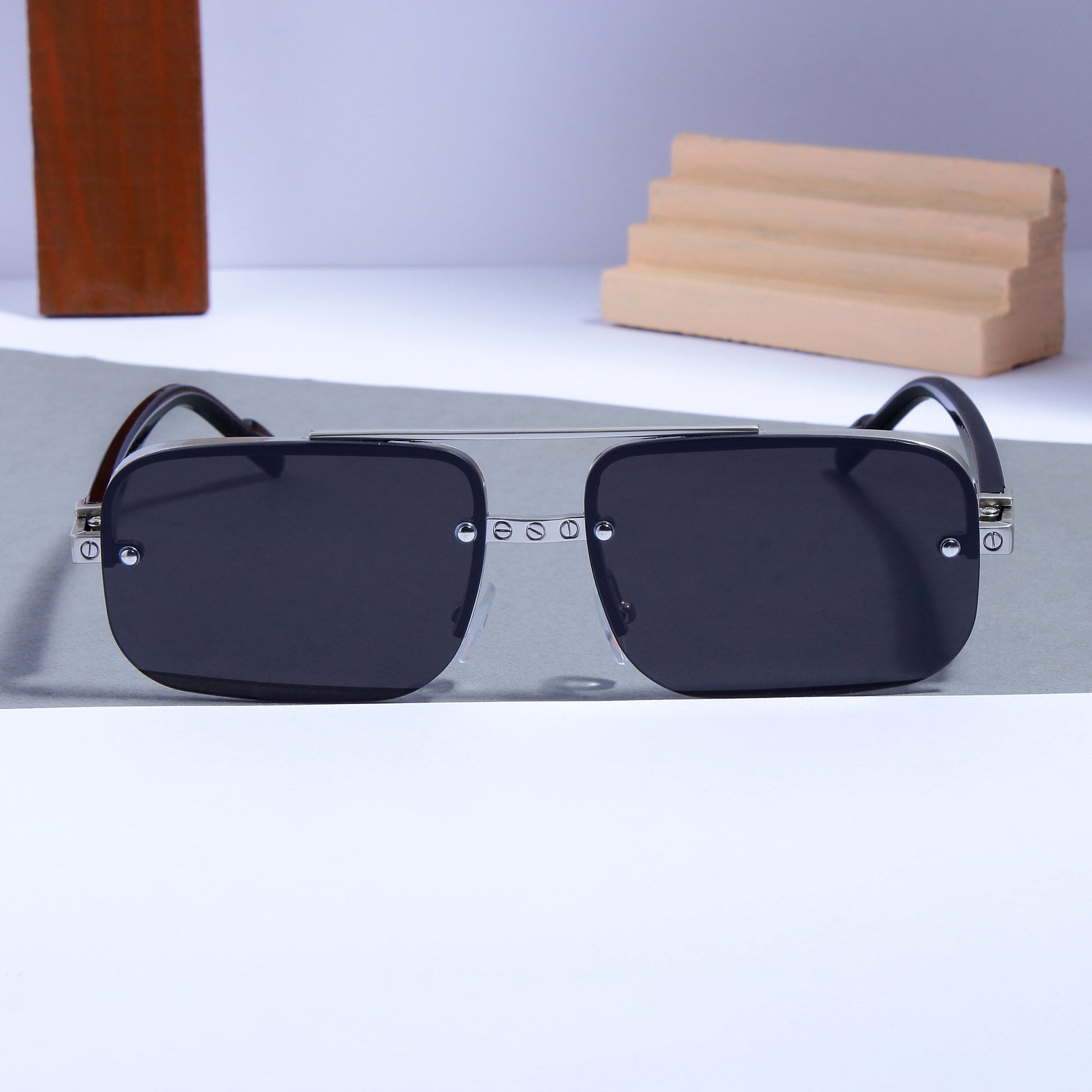 SP2317 Silver Black Rectangle Sunglasses