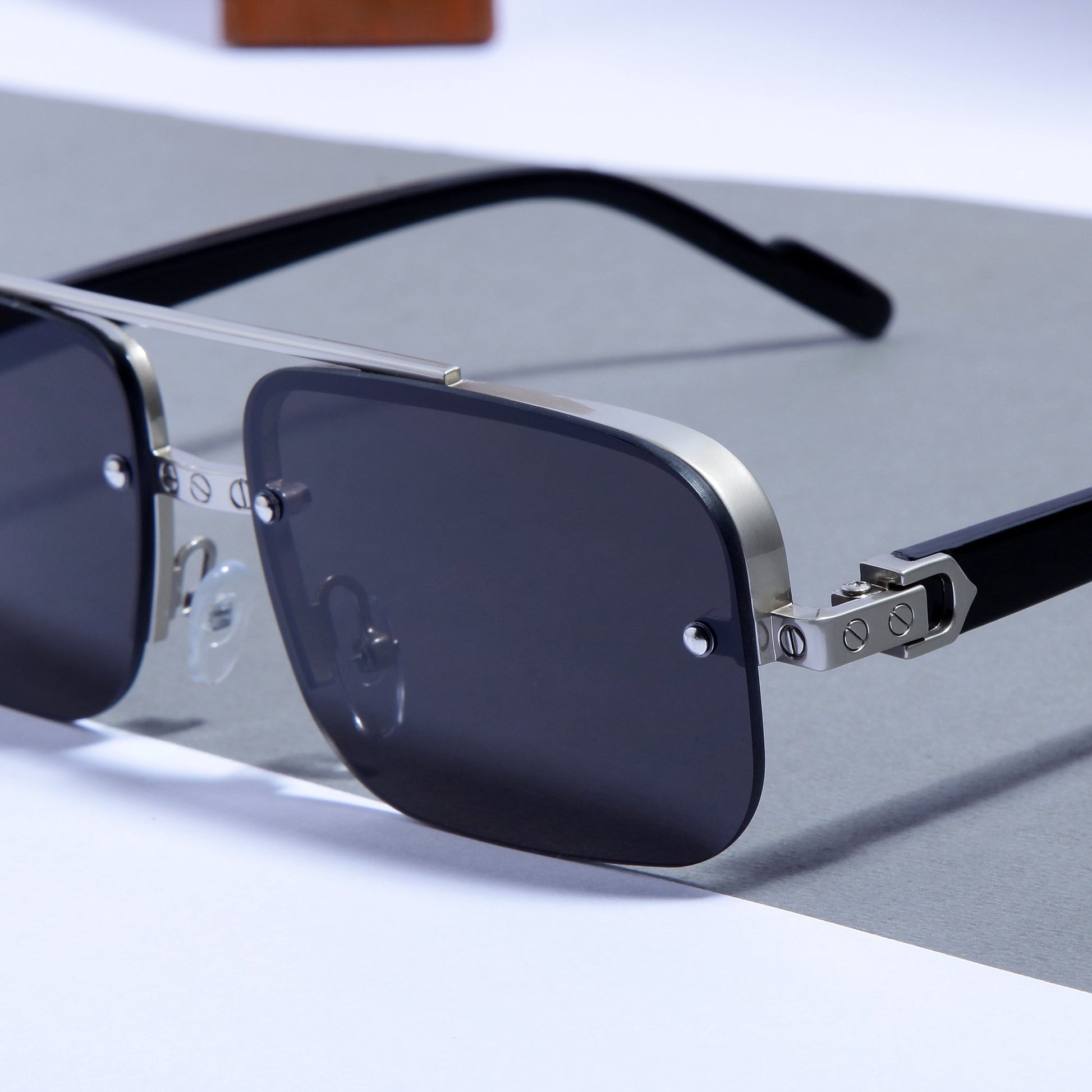 SP2317 Silver Black Rectangle Sunglasses