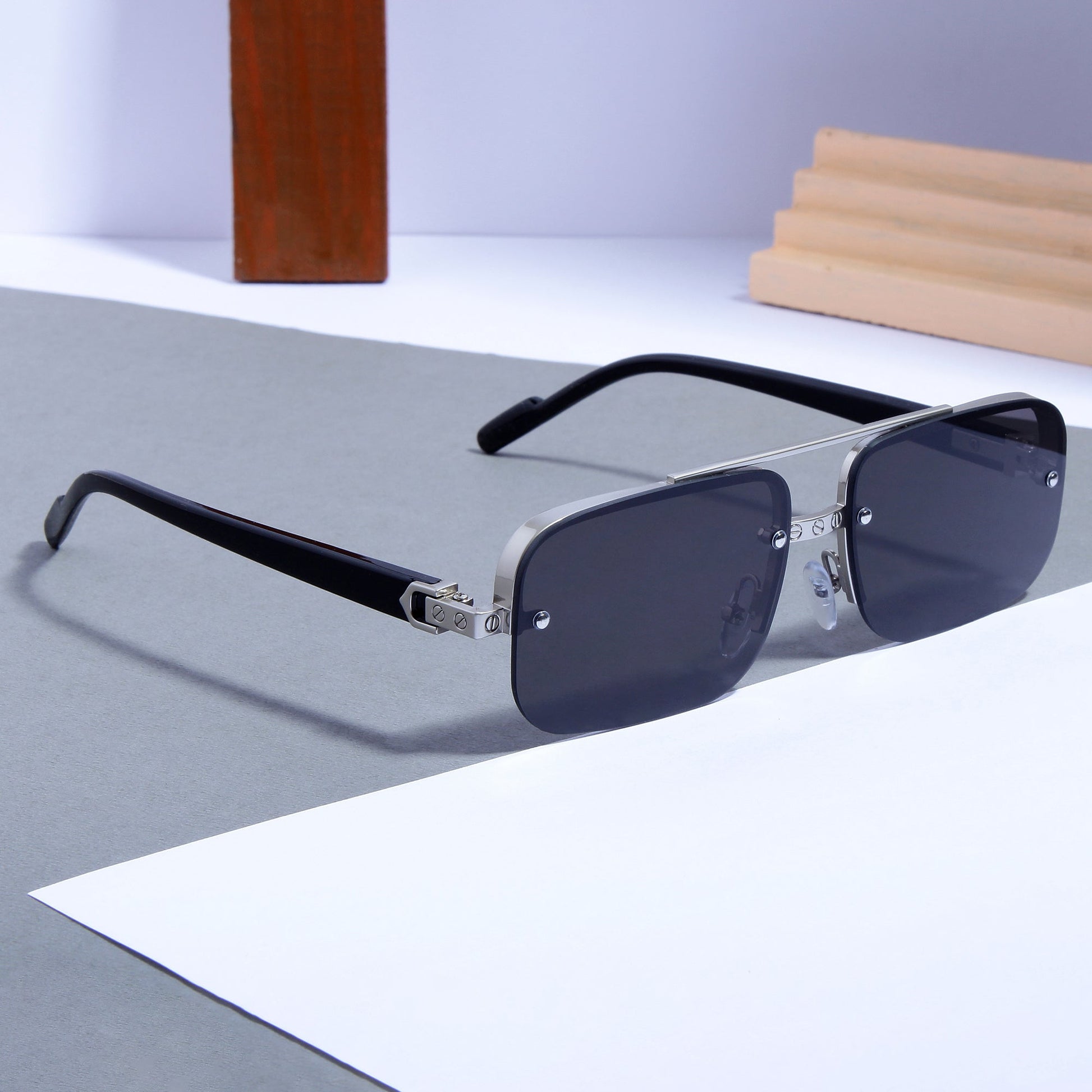 SP2317 Silver Black Rectangle Sunglasses