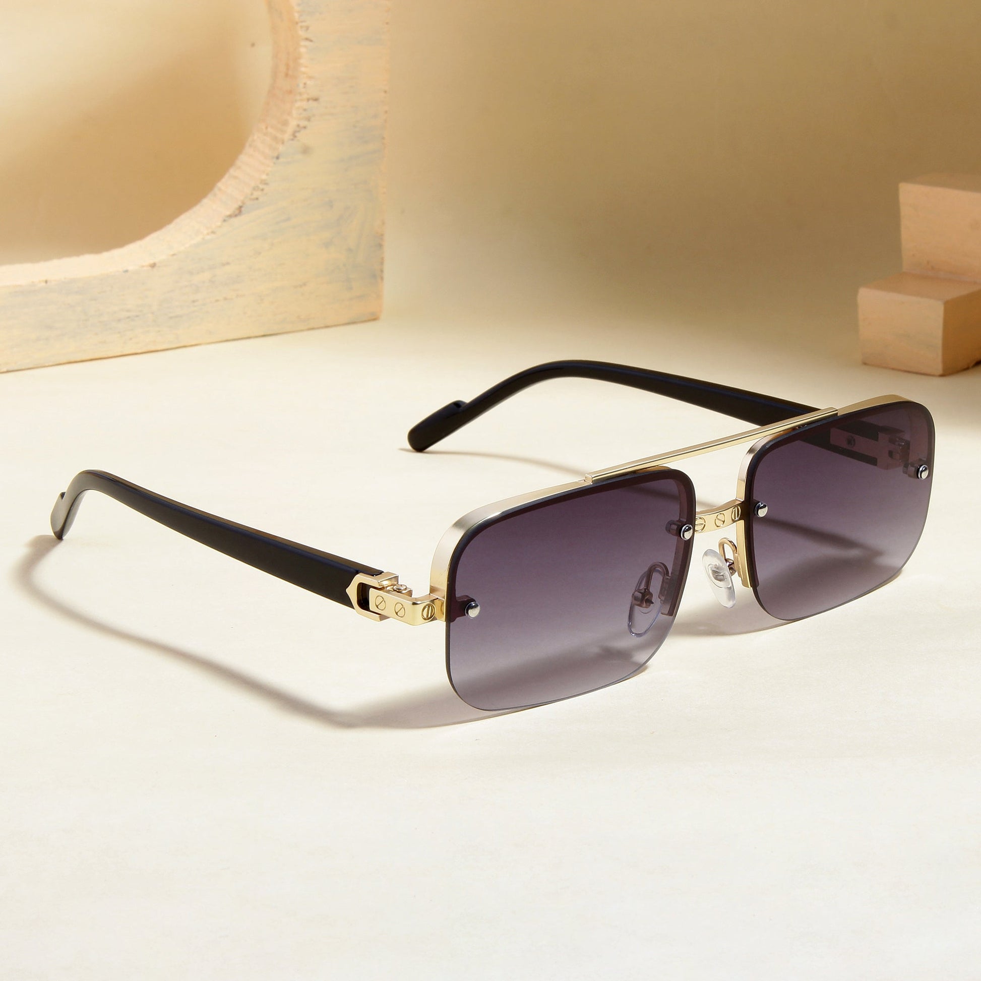 SP2317 Gold and Black Gradient Rectangle Sunglasses