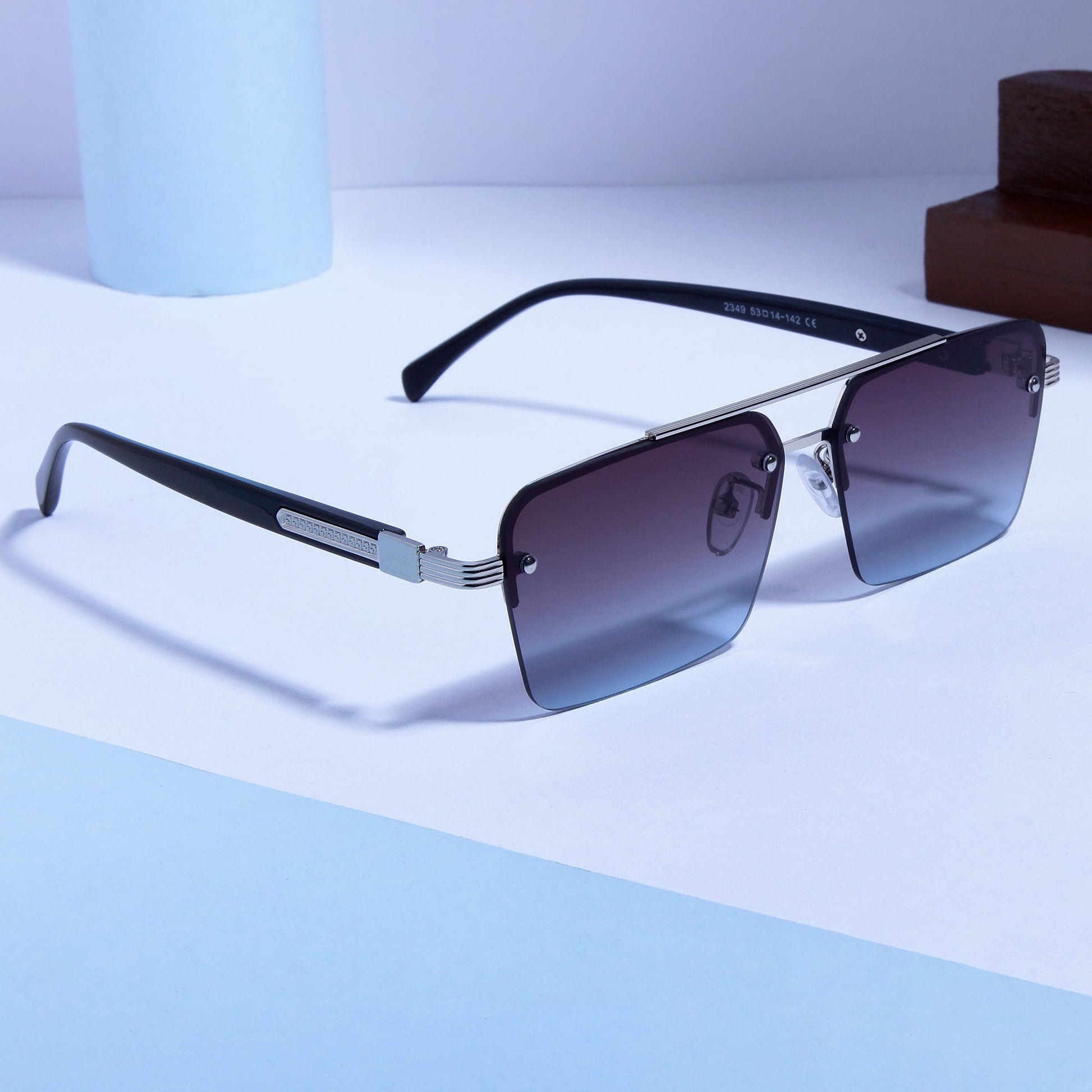 SP2349 Black Blue Gradient Rectangle Sunglasses