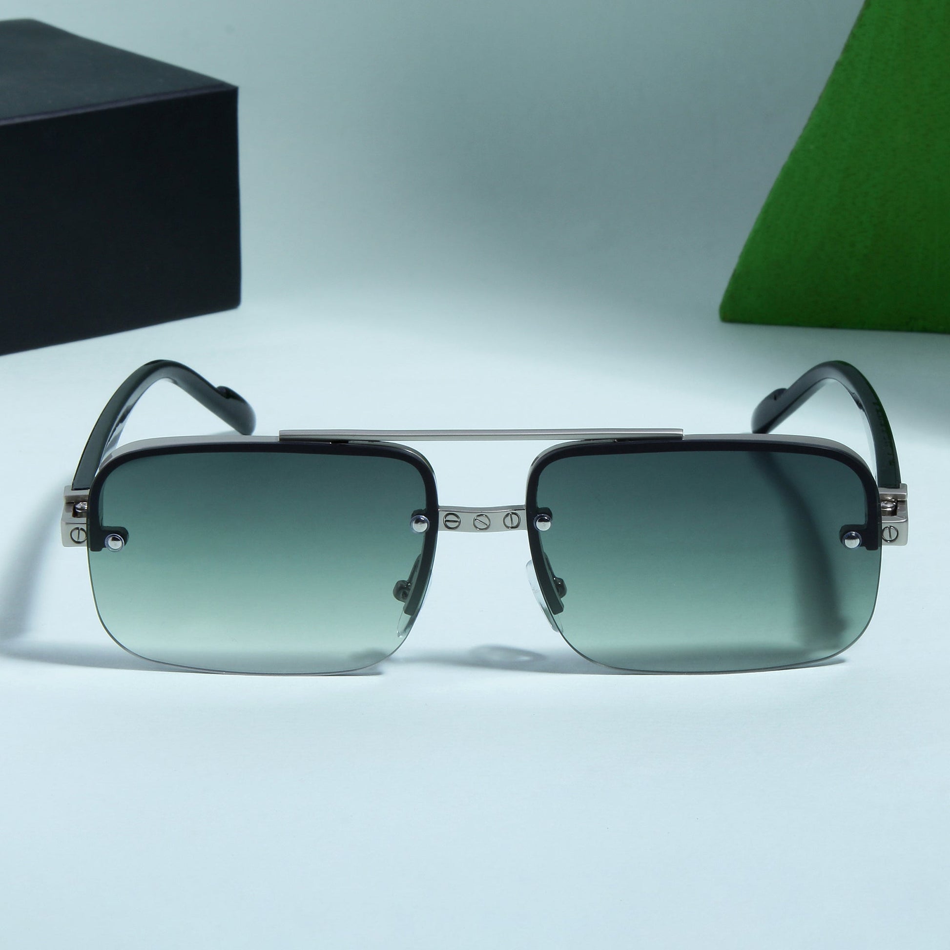 SP2317 Black and Green Gradient Rectangle Sunglasses