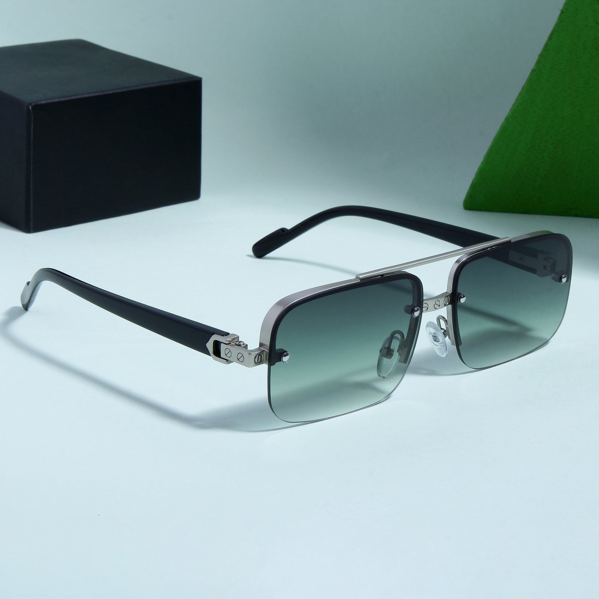 SP2317 Black and Green Gradient Rectangle Sunglasses