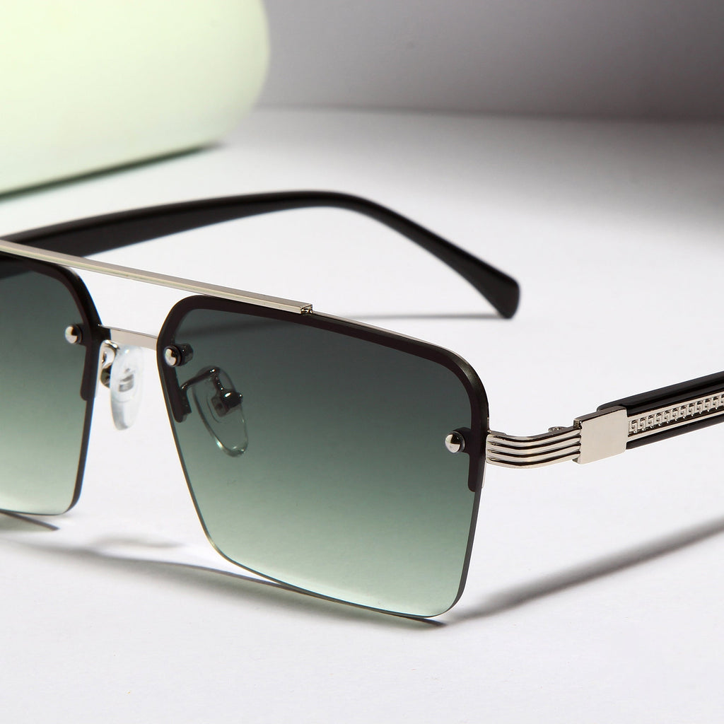 SP2349 Black Green Gradient Rectangle Sunglasses