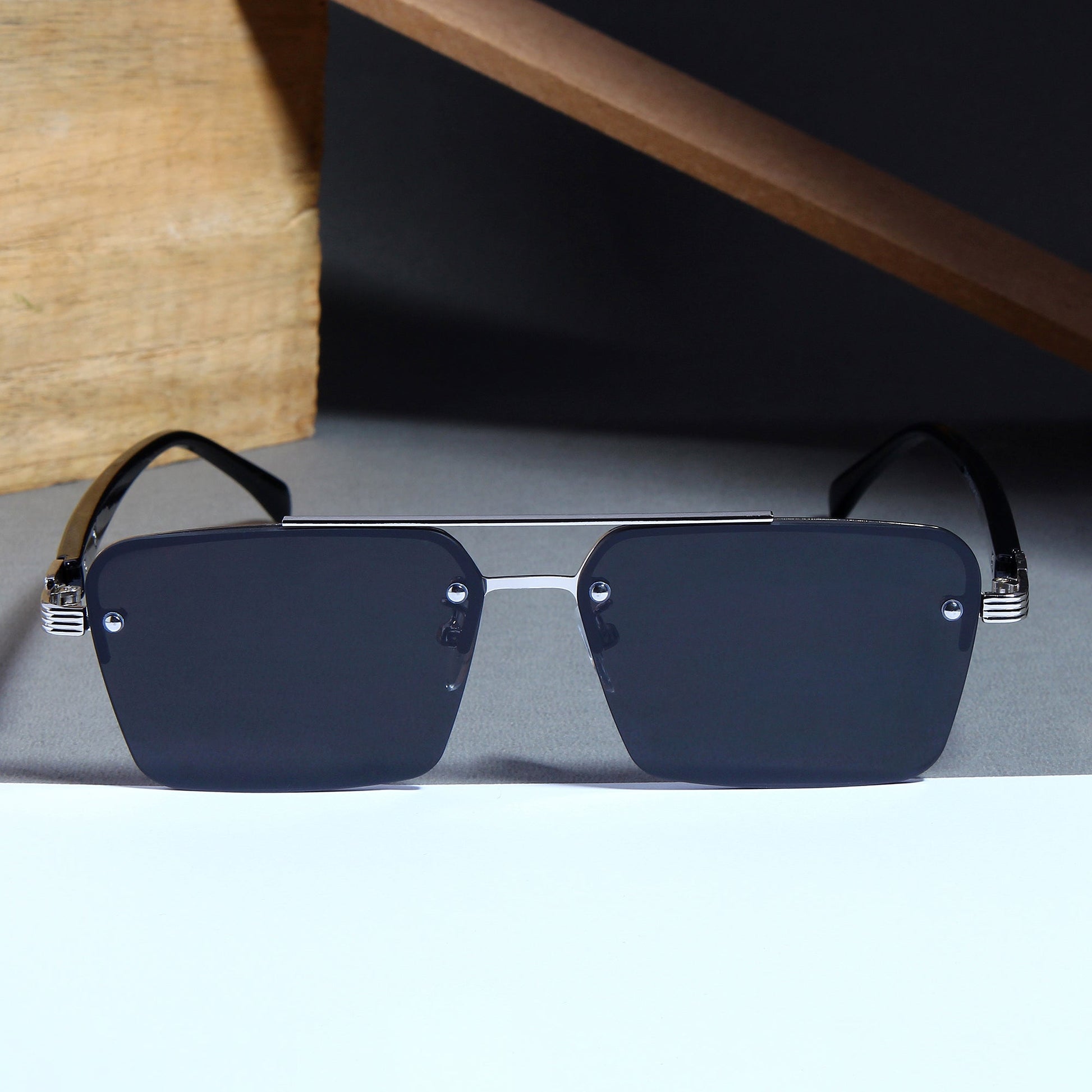 SP2349 Silver Black Rectangle Sunglasses