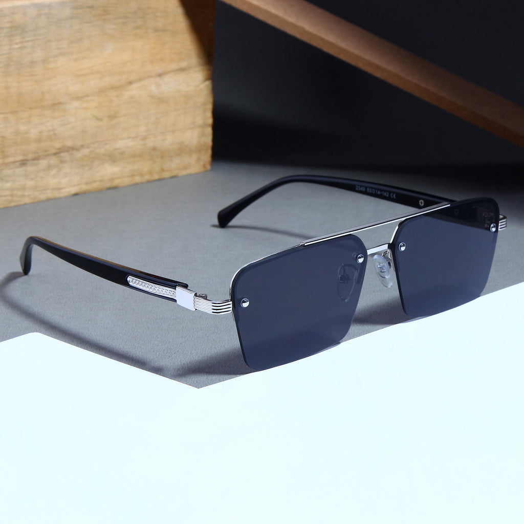 SP2349 Silver Black Rectangle Sunglasses