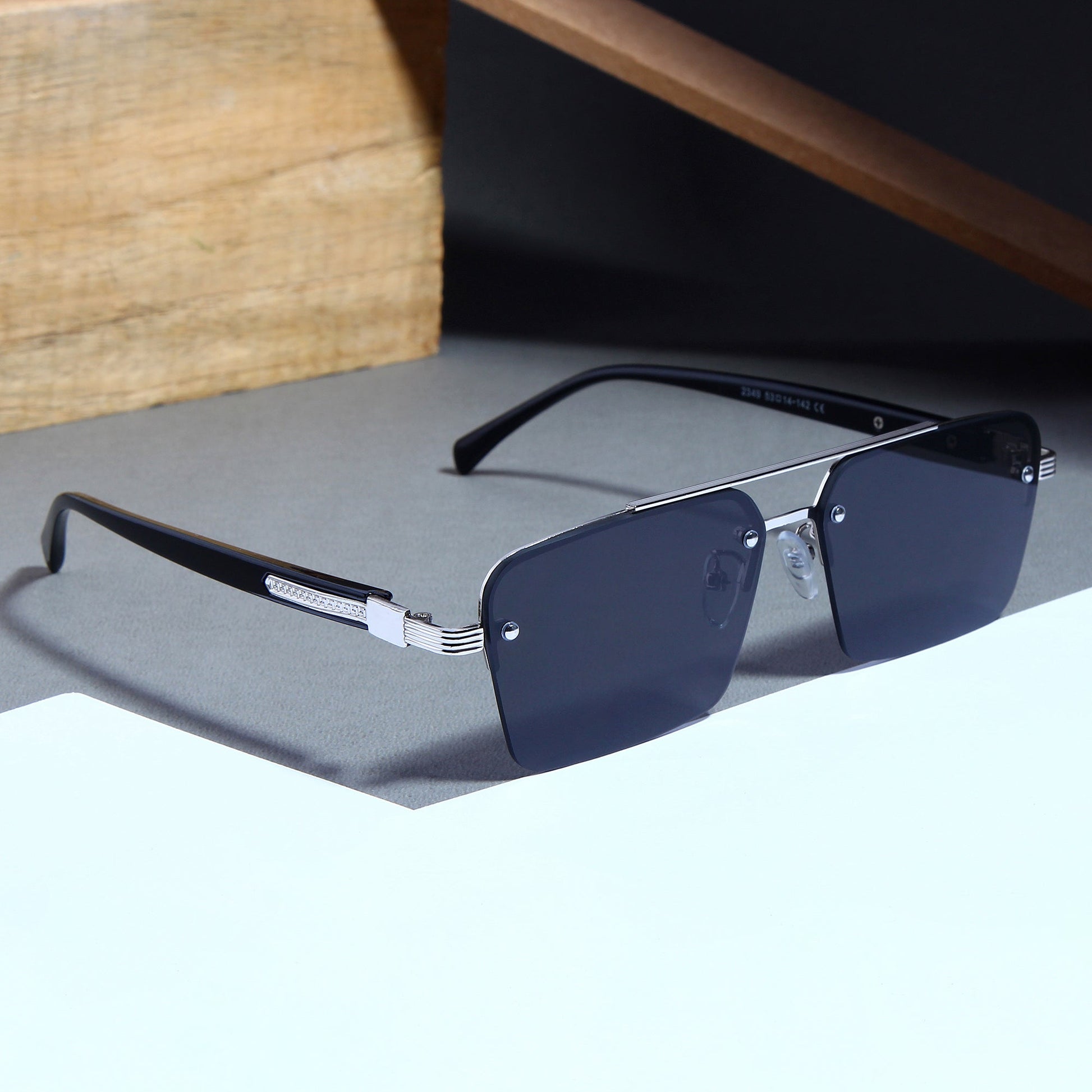 SP2349 Silver Black Rectangle Sunglasses