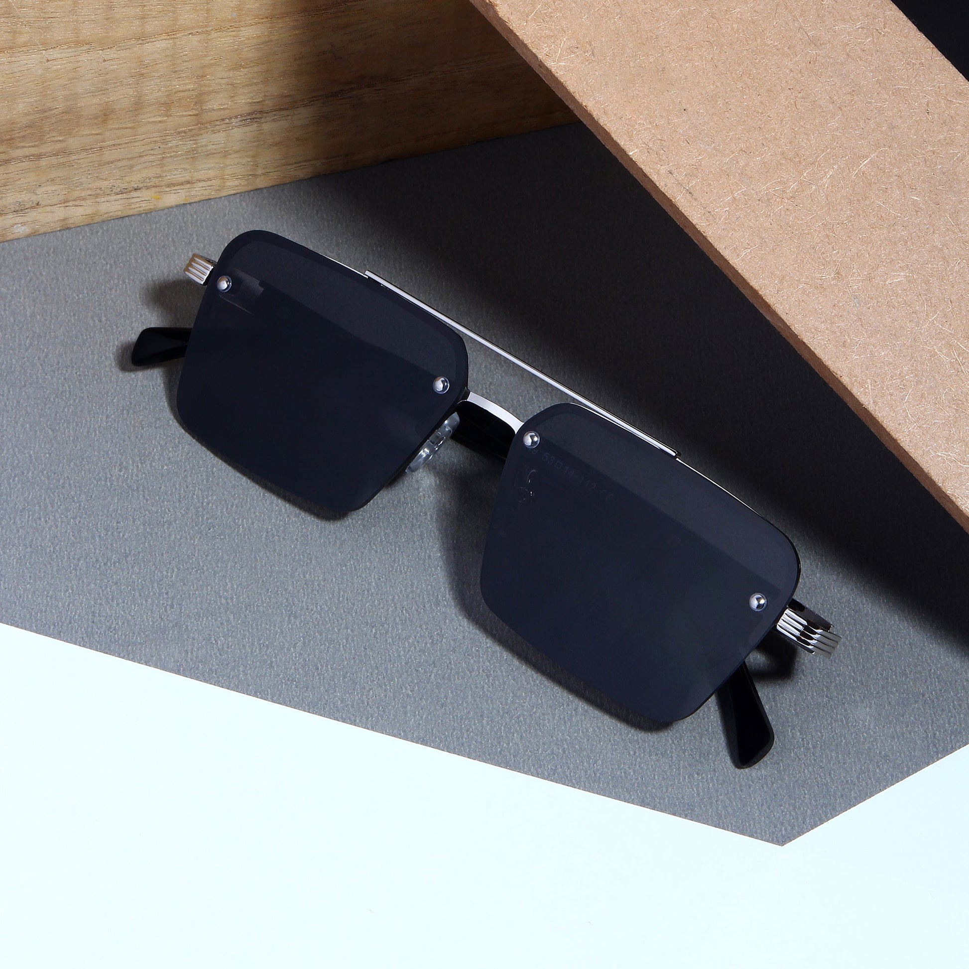 SP2349 Silver Black Rectangle Sunglasses
