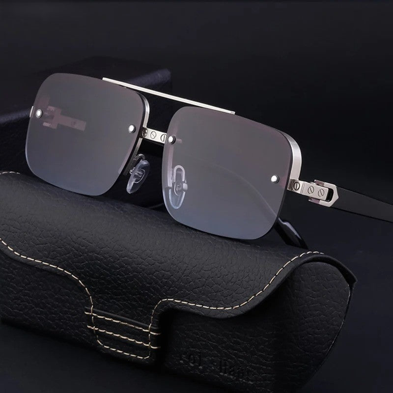 SP2317 Silver Black Rectangle Sunglasses