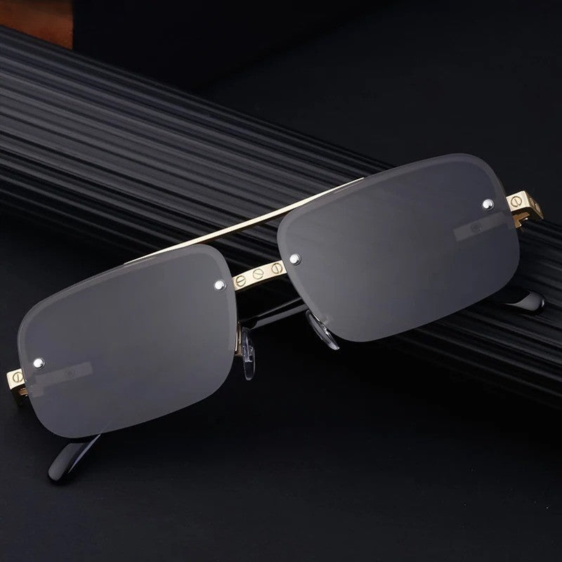 SP2317 Silver Black Rectangle Sunglasses